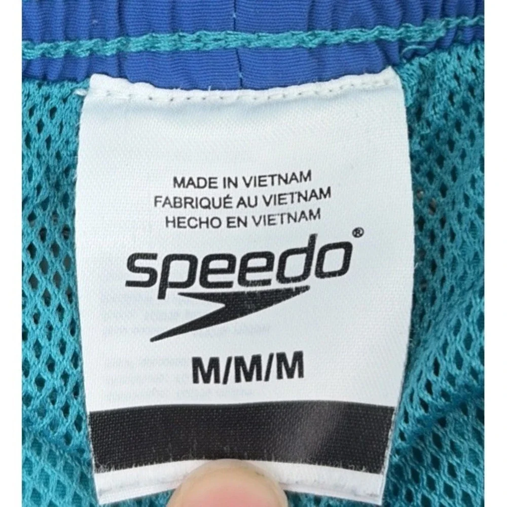 Speedo Men's Medium Blue Teal Navy Colorblock Volley Swim Trunks Excellent!